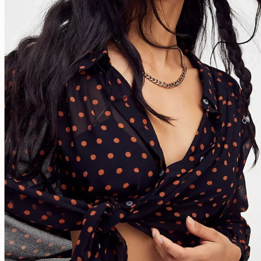 Free People Black Ciara Button Down Top XS